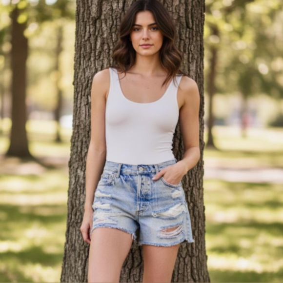 Free People Pants - Free People We The Free Maggie Mid Rise Distressed Denim Shorts Size 26